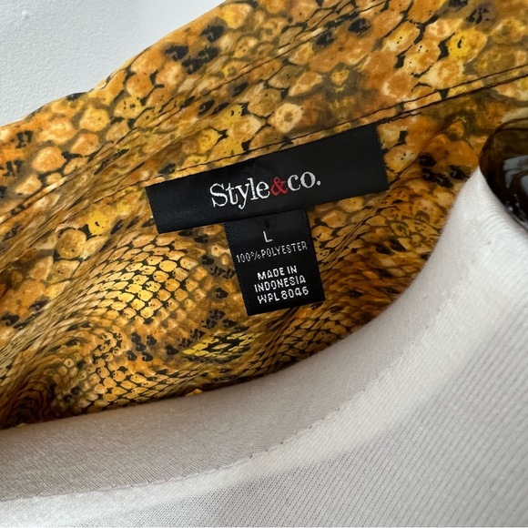 Style & Co | Mustard Yellow Snake Snakeskin Print Long Sleeve Button Up Blouse - Picture 8 of 8